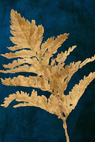 Gold Leaves on Navy I White Modern Wood Framed Art Print with Double Matting by Loreth, Lanie