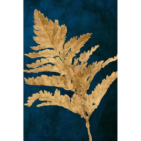 Gold Leaves on Navy I White Modern Wood Framed Art Print by Loreth, Lanie