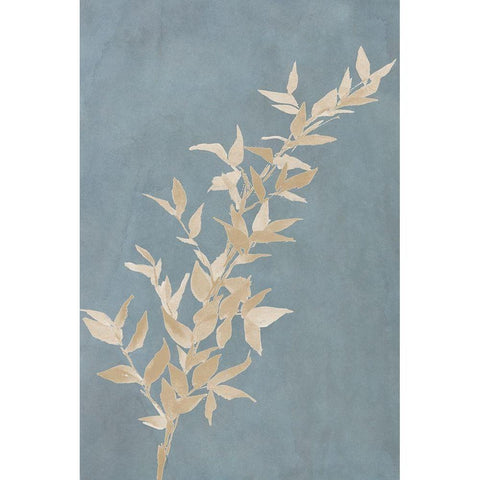 Tan Leaf on Blue II Gold Ornate Wood Framed Art Print with Double Matting by Loreth, Lanie