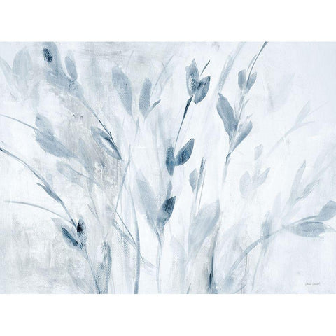 Blue Misty Leaves White Modern Wood Framed Art Print by Loreth, Lanie