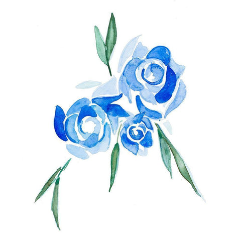 Blue Roses Black Modern Wood Framed Art Print with Double Matting by Danelle, B.