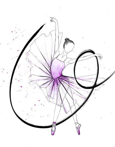 Dancing Ballerina I Black Ornate Wood Framed Art Print with Double Matting by SD Graphics Studio