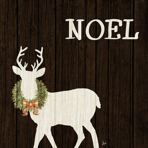 Wooden Deer with Wreath I White Modern Wood Framed Art Print by Metz, Andi