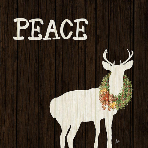 Wooden Deer with Wreath II Black Modern Wood Framed Art Print by Metz, Andi