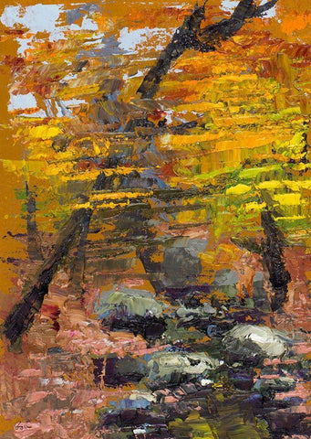 Autumn Woods White Modern Wood Framed Art Print with Double Matting by Green, Jenny