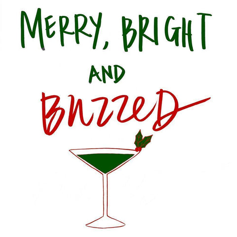 Merry, Bright And Buzzed White Modern Wood Framed Art Print by SD Graphics Studio