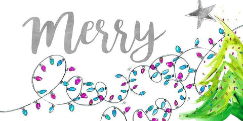 Merry with Lights White Modern Wood Framed Art Print with Double Matting by Pinto, Patricia