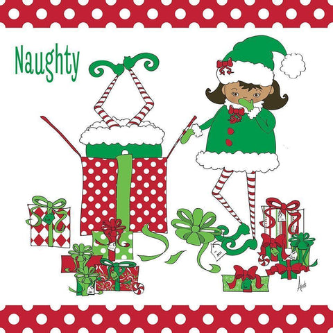 Naughty Elves Gold Ornate Wood Framed Art Print with Double Matting by Metz, Andi