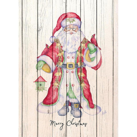 Santa and Cardinal I Black Modern Wood Framed Art Print with Double Matting by Metz, Andi