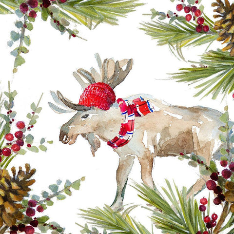 Holiday Moose White Modern Wood Framed Art Print with Double Matting by Loreth, Lanie