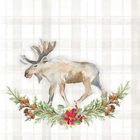 Holiday Woodland Garland on Plaid I White Modern Wood Framed Art Print with Double Matting by Loreth, Lanie