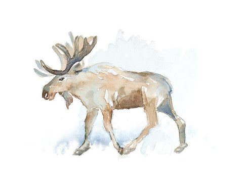 Watercolor Moose White Modern Wood Framed Art Print with Double Matting by Loreth, Lanie