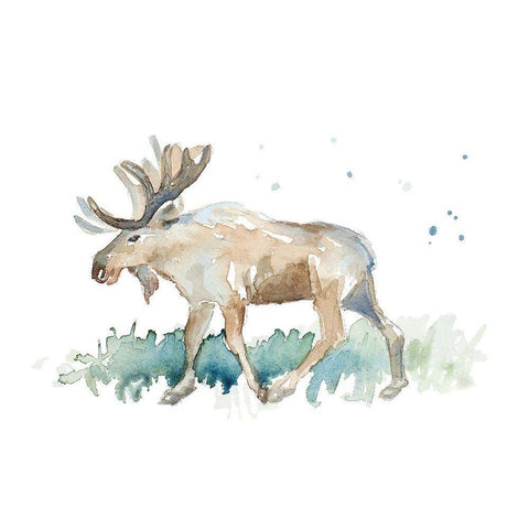 Watercolor Moose White Modern Wood Framed Art Print by Loreth, Lanie