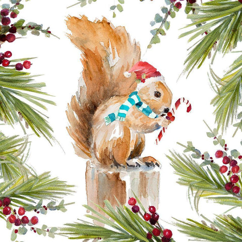 Holiday Squirrel Black Ornate Wood Framed Art Print with Double Matting by Loreth, Lanie