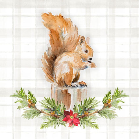 Holiday Woodland Garland on Plaid III White Modern Wood Framed Art Print with Double Matting by Loreth, Lanie