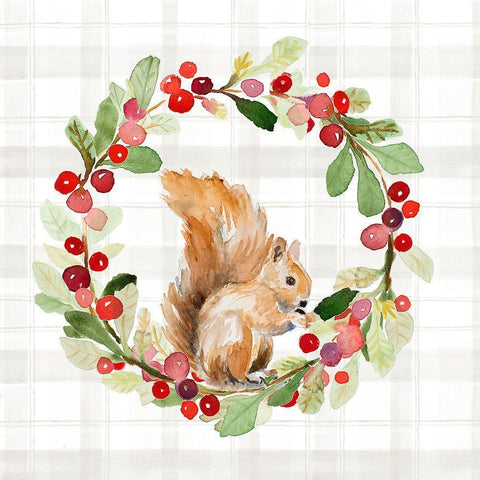 Holiday Woodland Wreath on Plaid II White Modern Wood Framed Art Print by Loreth, Lanie