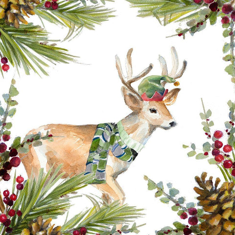 Holiday Deer White Modern Wood Framed Art Print with Double Matting by Loreth, Lanie