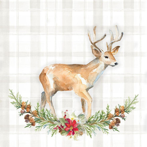 Holiday Woodland Garland on Plaid II White Modern Wood Framed Art Print with Double Matting by Loreth, Lanie