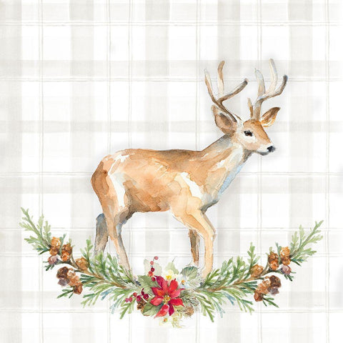 Holiday Woodland Garland on Plaid II White Modern Wood Framed Art Print by Loreth, Lanie