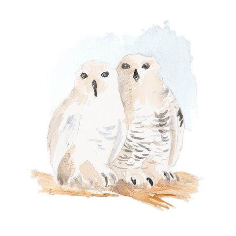 Watercolor Snowy Owls White Modern Wood Framed Art Print with Double Matting by Loreth, Lanie