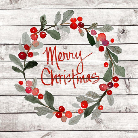 Merry Christmas Wreath Black Modern Wood Framed Art Print with Double Matting by Loreth, Lanie