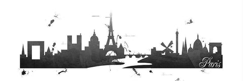 Paris Skyline Black Ornate Wood Framed Art Print with Double Matting by Quach, Anna