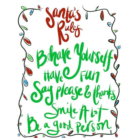 Santas Rules White Modern Wood Framed Art Print by SD Graphics Studio