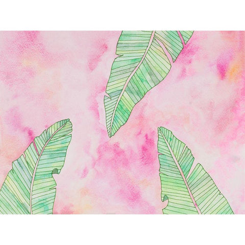 Green Watercolor Banana Leaves White Modern Wood Framed Art Print by James, Nola