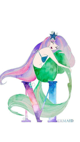 Mermaid (M) White Modern Wood Framed Art Print with Double Matting by James, Nola