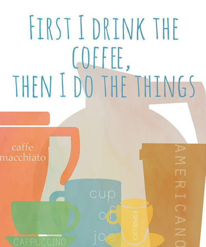 First Drink Coffee Black Ornate Wood Framed Art Print with Double Matting by Quach, Anna