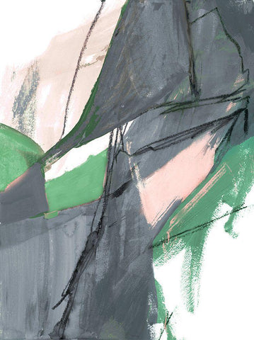 Rare Green and Gray Abstract II Black Ornate Wood Framed Art Print with Double Matting by Maria, Robin