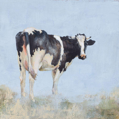 Posing Cow Black Modern Wood Framed Art Print with Double Matting by Green, Jenny