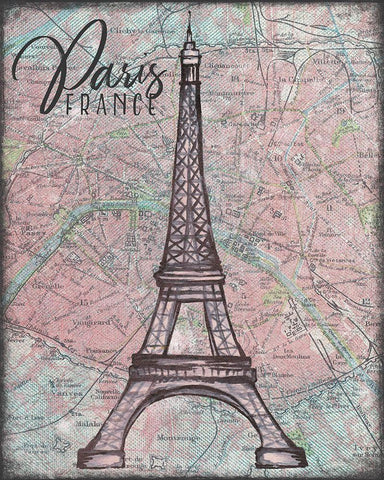 Map of Paris Black Ornate Wood Framed Art Print with Double Matting by Medley, Elizabeth