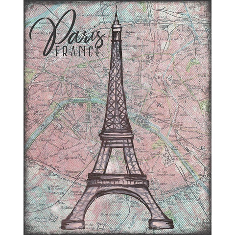 Map of Paris Black Modern Wood Framed Art Print by Medley, Elizabeth