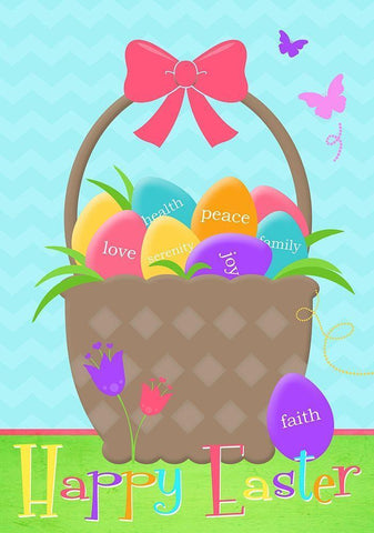Happy Easter Basket Black Ornate Wood Framed Art Print with Double Matting by Quach, Anna