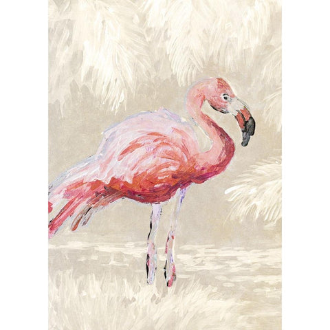 Flamingo On Taupe Black Modern Wood Framed Art Print by Slivka, Jane