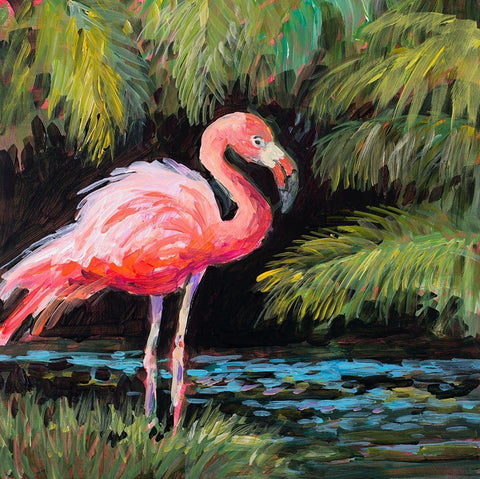Relaxing Flamingo I Black Ornate Wood Framed Art Print with Double Matting by Slivka, Jane