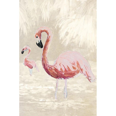 Flamingos on Taupe White Modern Wood Framed Art Print by Slivka, Jane