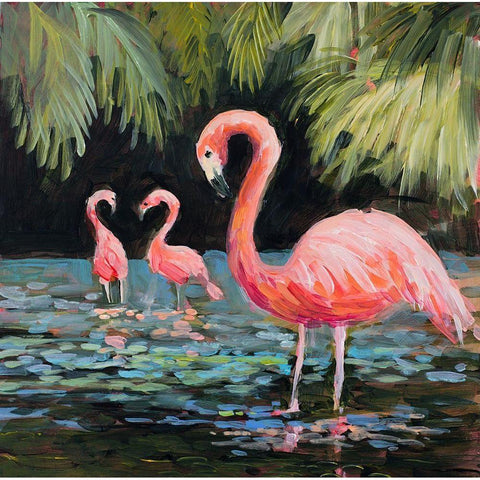 Relaxing Flamingo II White Modern Wood Framed Art Print by Slivka, Jane