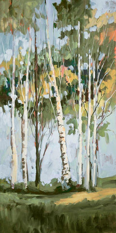 Golden Birch Trees II White Modern Wood Framed Art Print with Double Matting by Slivka, Jane