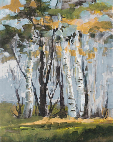 Golden Birch Trees Black Ornate Wood Framed Art Print with Double Matting by Slivka, Jane