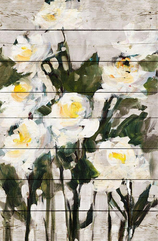 Long Stem Roses on Wood White Modern Wood Framed Art Print with Double Matting by Slivka, Jane