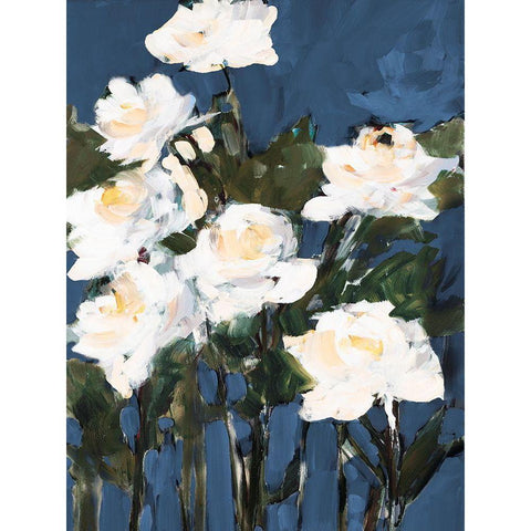 White Roses On Blue White Modern Wood Framed Art Print by Slivka, Jane