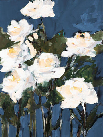 White Roses On Blue White Modern Wood Framed Art Print with Double Matting by Slivka, Jane