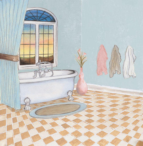 Pastel Bath I White Modern Wood Framed Art Print with Double Matting by Medley, Elizabeth