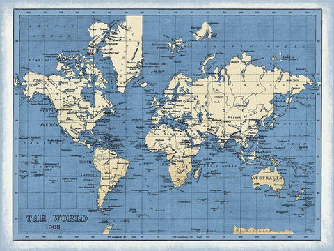 World Map White Modern Wood Framed Art Print with Double Matting by Medley, Elizabeth