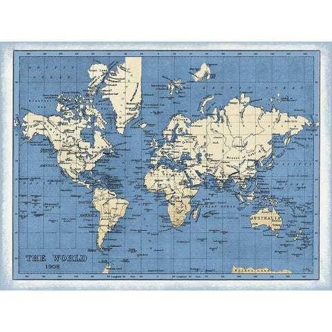 World Map Gold Ornate Wood Framed Art Print with Double Matting by Medley, Elizabeth