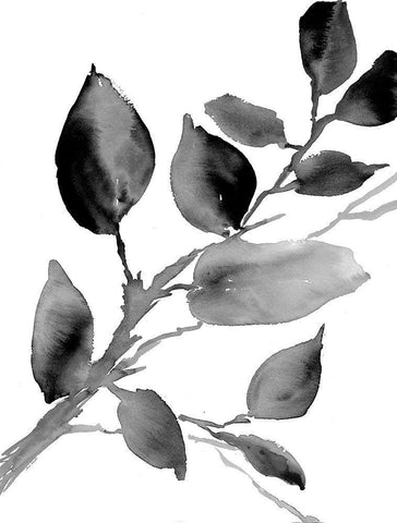 Gray Philodendron Branch White Modern Wood Framed Art Print with Double Matting by Loreth, Lanie