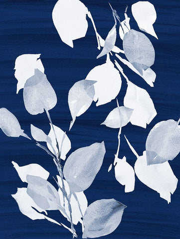 Simple Leaves on Navy White Modern Wood Framed Art Print with Double Matting by Loreth, Lanie