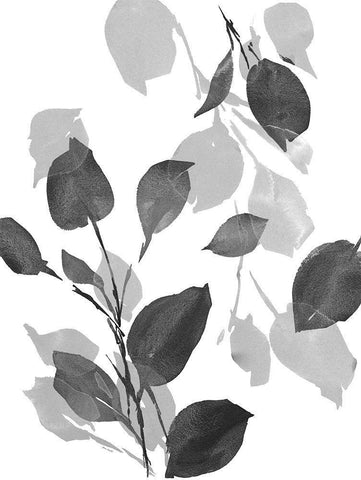 Gray Simple Leaves White Modern Wood Framed Art Print with Double Matting by Loreth, Lanie